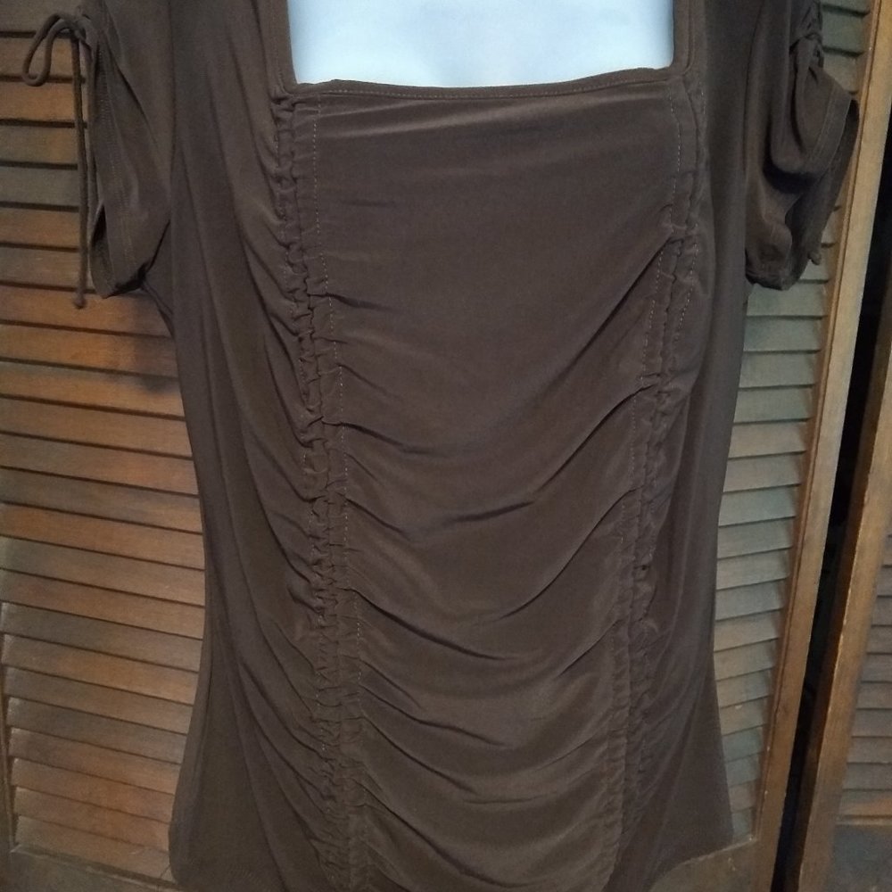 Chocolate brown adjustable rouched blouse